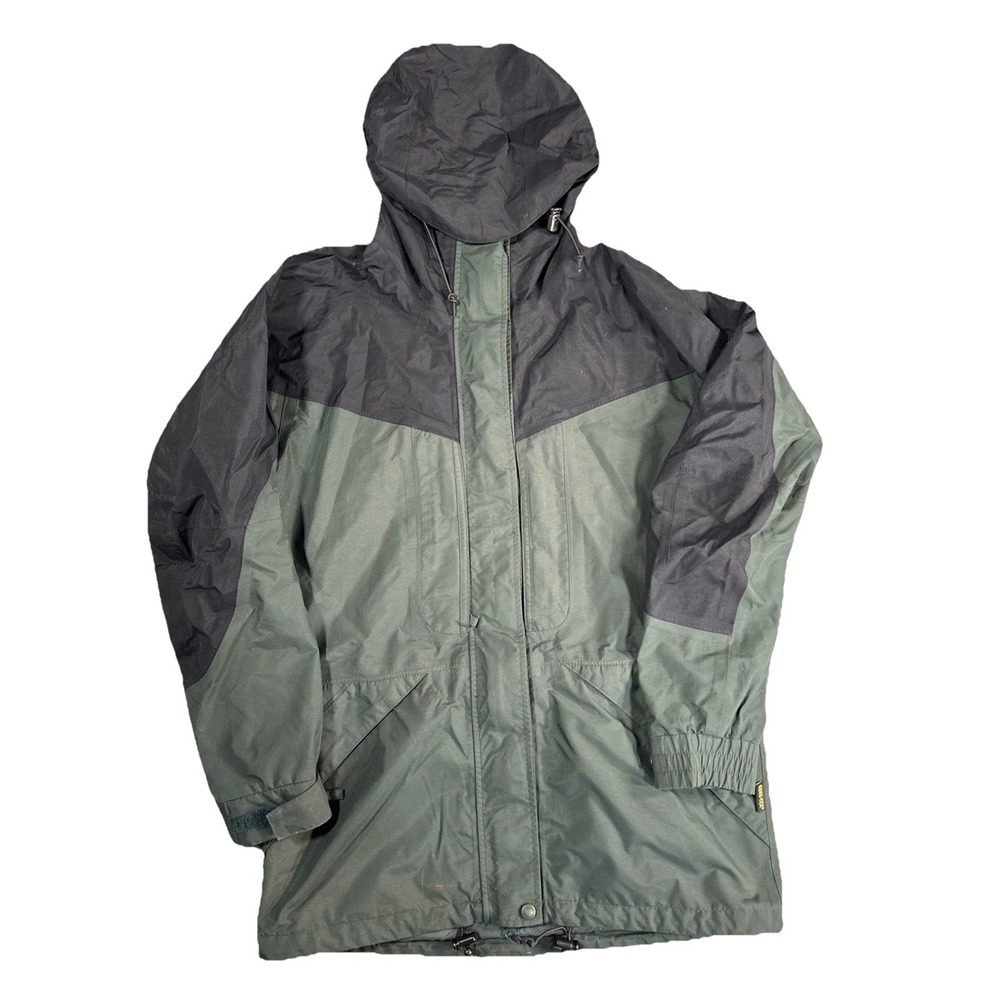 $219 Cabelas Women's Gore Tex Jacket Green SZ S Hooded Mid Length Outdoors Fish